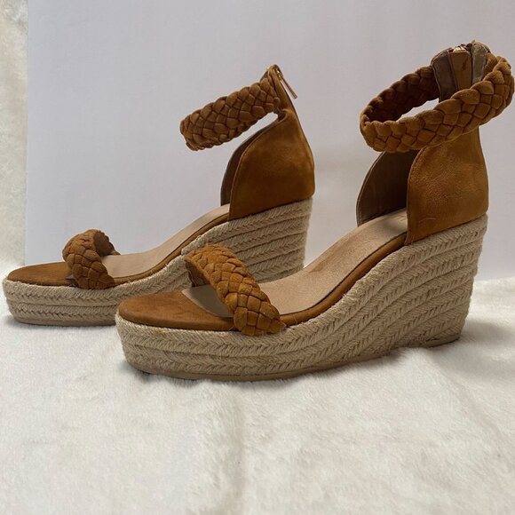 Raye Braided Suede Espadrille Wedges with Ankle Strap Tan/Beige Size 39.5/US 8.5 - Picture 10 of 15